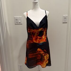 Meshki Black and Orange Sexy slip Dress